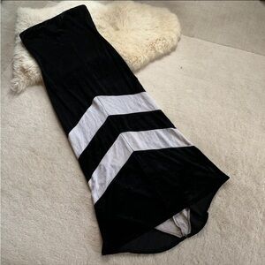 Gunne Sax Strapless Train Velvet Glitter Black White Chevron Dress Gown 11